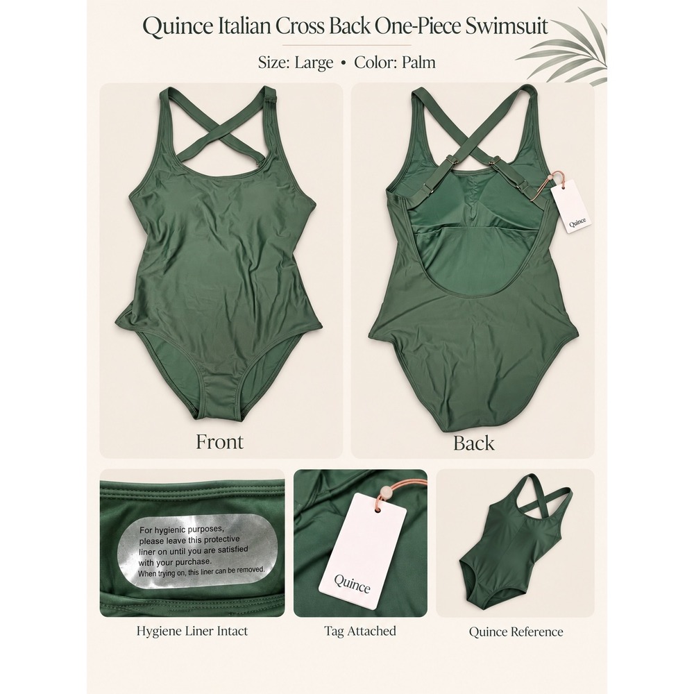 Quince Italian Cross Back One-Piece Swimsuit Large Palm Green NWT Quiet Luxury